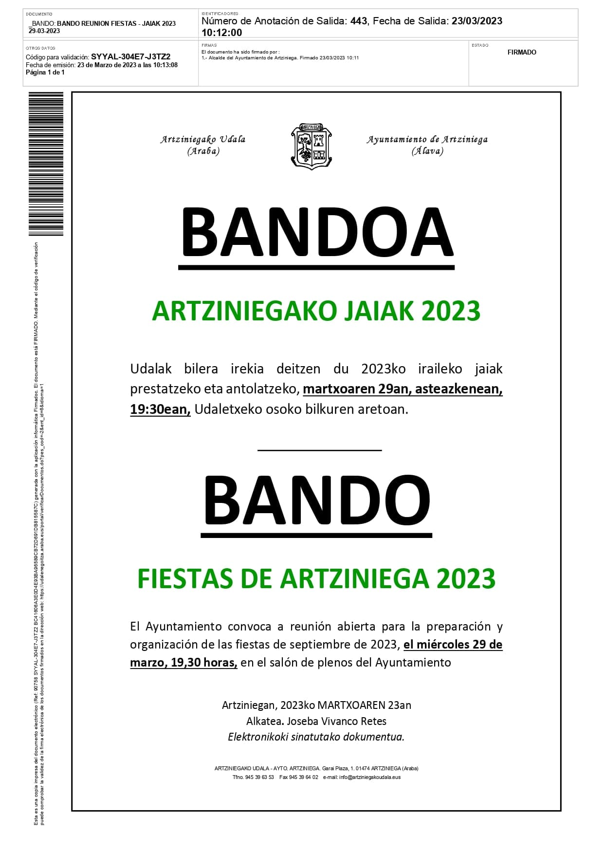 BANDO: Reunión para organizar las Fiestas de 2023 el miércoles a las 19:30 en el Salón de Plenos del Ayuntamiento. ¡Anímate!