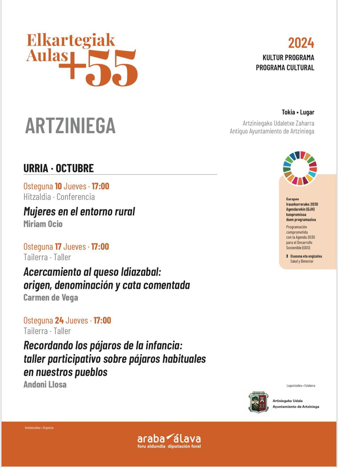 Dentro de la programación de Aulas+55 años, organizada por la Diputación alavesa, y dirigida a personas mayores de 55 años, el próximo  jueves, 17, a las 17.00 horas, tendrá lugar un taller sobre el queso Idiazabal, con cata comentada incluida.