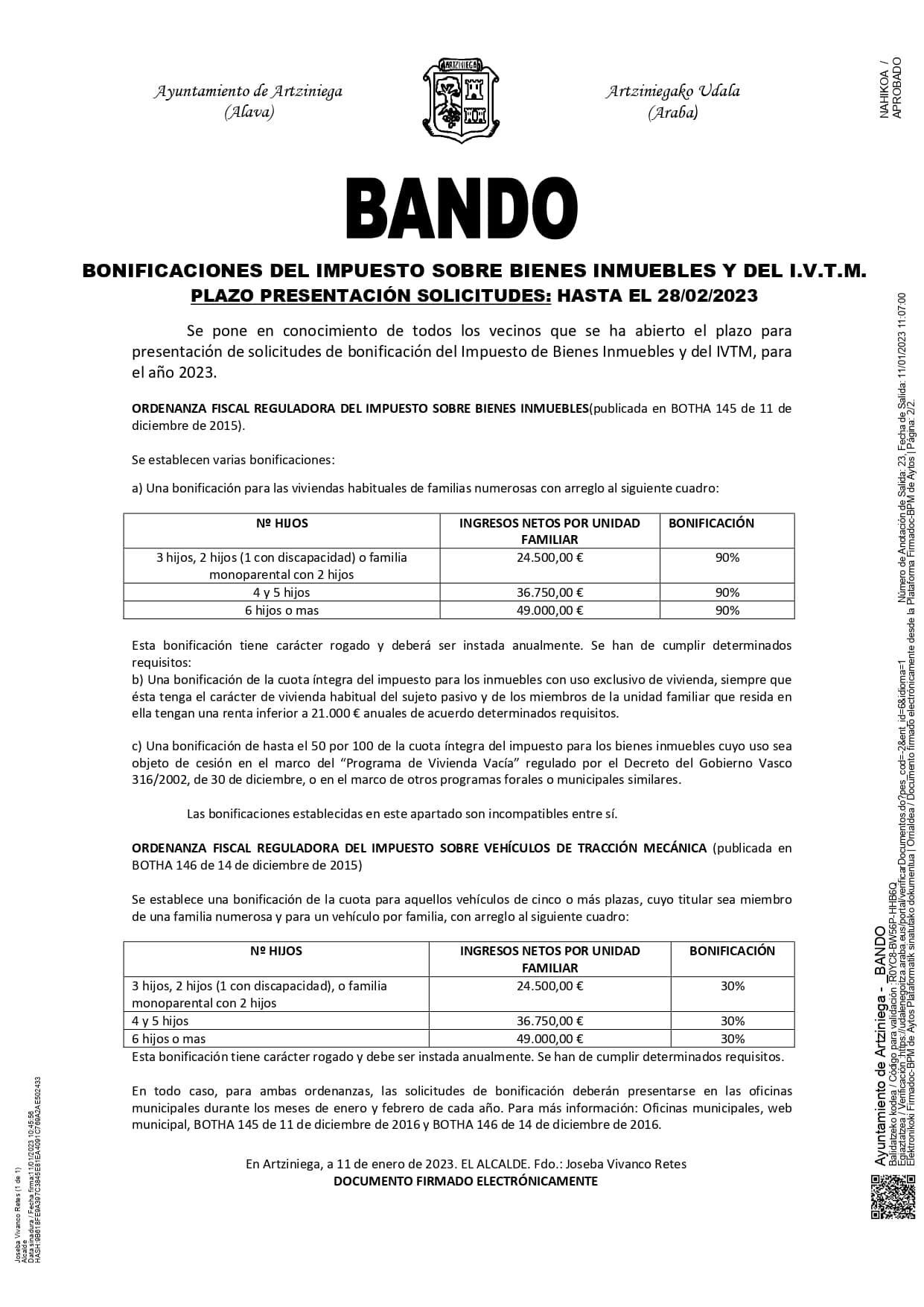 BANDO: COBRO DE LOS IMPUESTOS MUNICIPALES