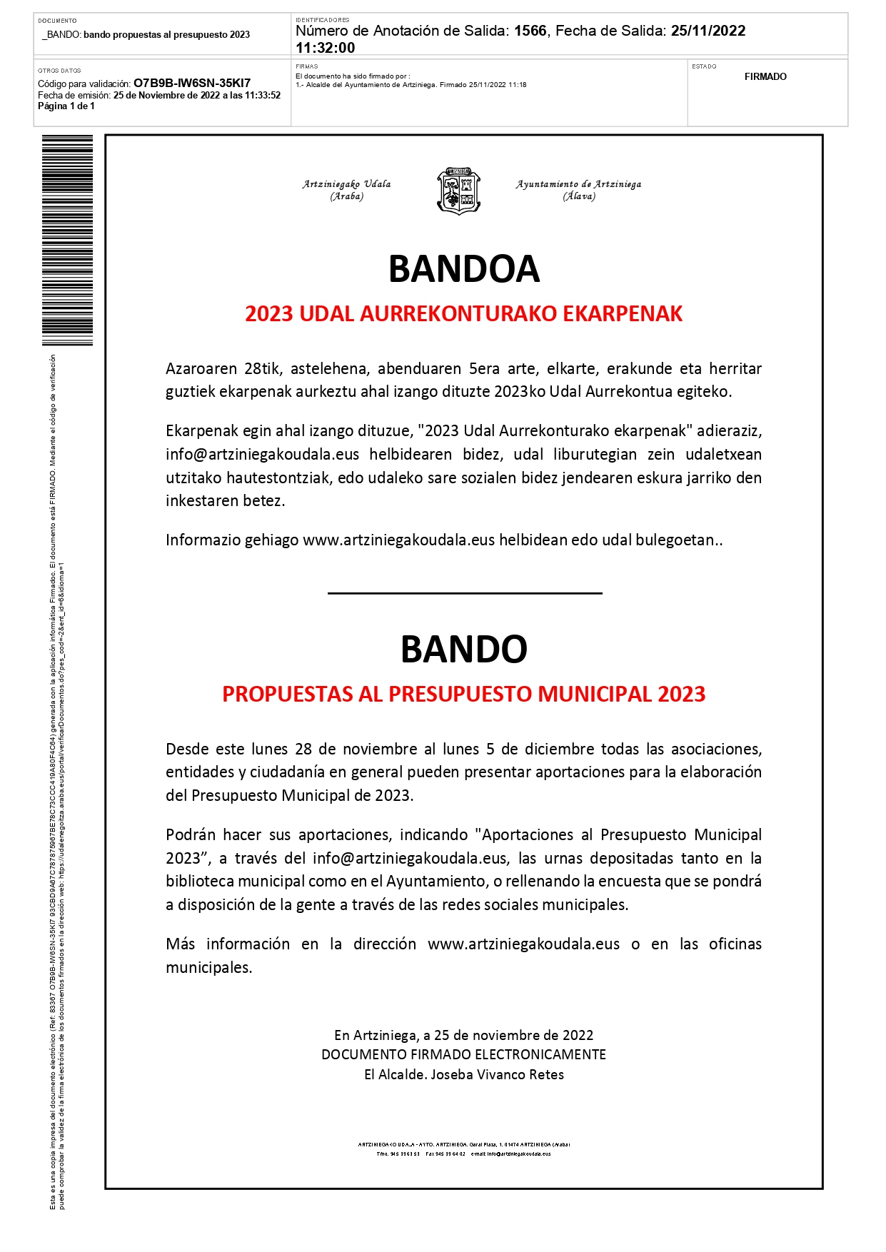 BANDO: PROPUESTAS AL PRESUPUESTO MUNICIPAL 2023